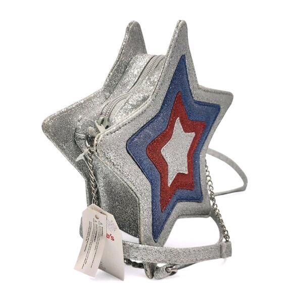 Claire's New Patriotic American Flag Red White Blue Star Purse Crossbody Bag - Picture 4 of 10